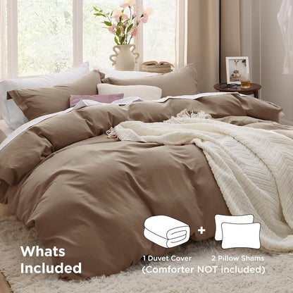 Bedsure Coffee Duvet Cover - Extra Soft Cotton-Like Polyester Bedding Set, Full Size 80x90 Inches, 3 Pieces