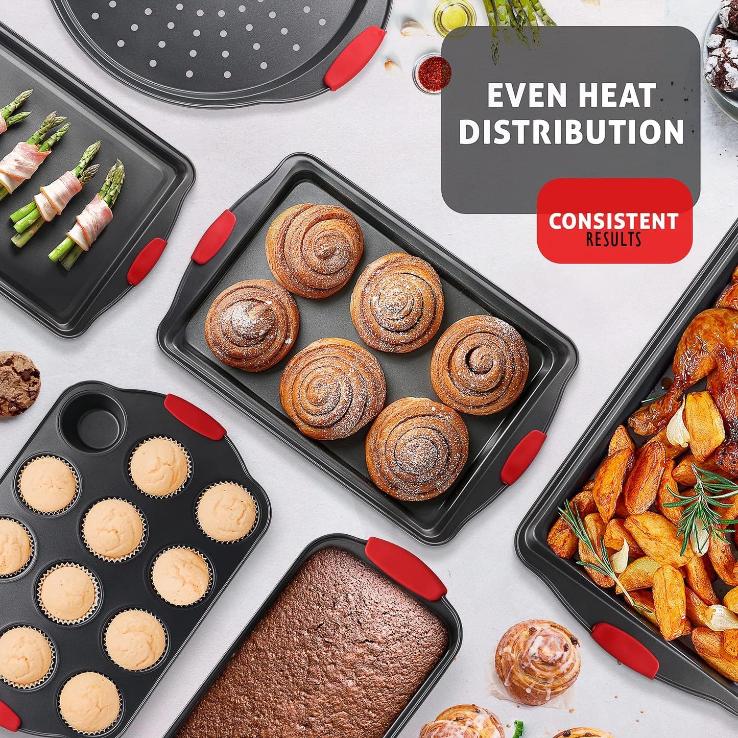 Skiennix 15-Piece Nonstick Baking Pan Set - Premium BPA-Free Bakeware with Cookie Sheets, Muffin Pan & Utensils | Black