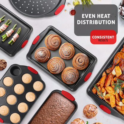 Skiennix 15-Piece Nonstick Baking Pan Set - Premium BPA-Free Bakeware with Cookie Sheets, Muffin Pan & Utensils | Black