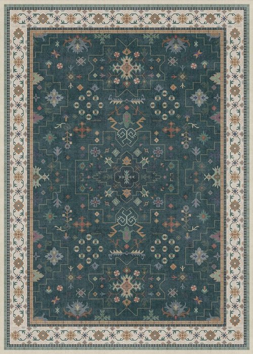 Hazo Haus Dark Green Oushak Area Rug - Modern Vintage Boho Floral Design, 10x14, Washable & Non-Slip