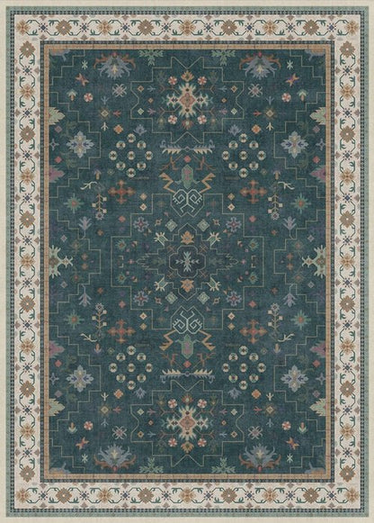 Hazo Haus Dark Green Oushak Area Rug - Modern Vintage Boho Floral Design, 10x14, Washable & Non-Slip