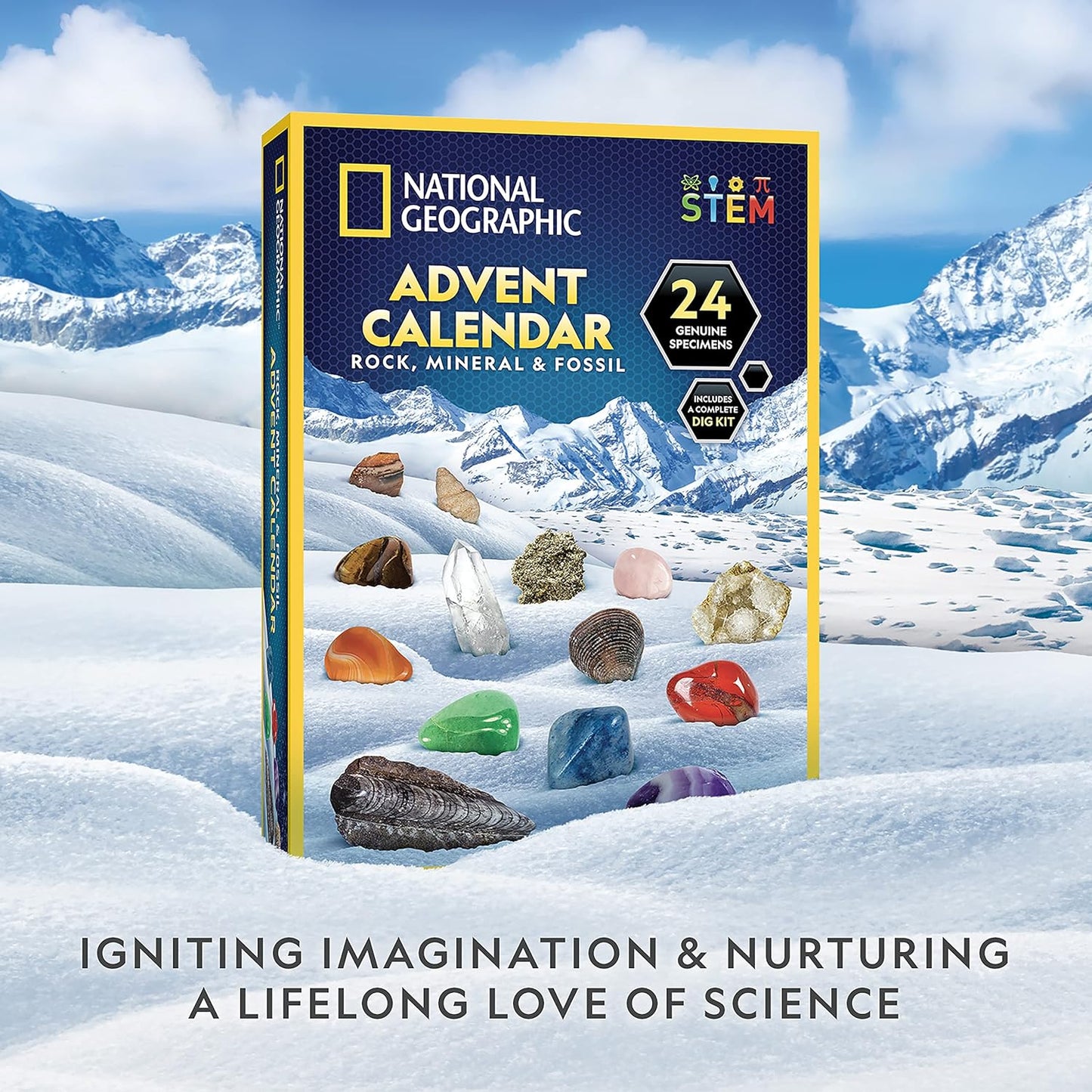 National Geographic 2026 Rock Collection Advent Calendar - 24 Gemstones, Minerals & Fossils for Kids