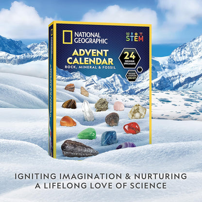 National Geographic 2026 Rock Collection Advent Calendar - 24 Gemstones, Minerals & Fossils for Kids
