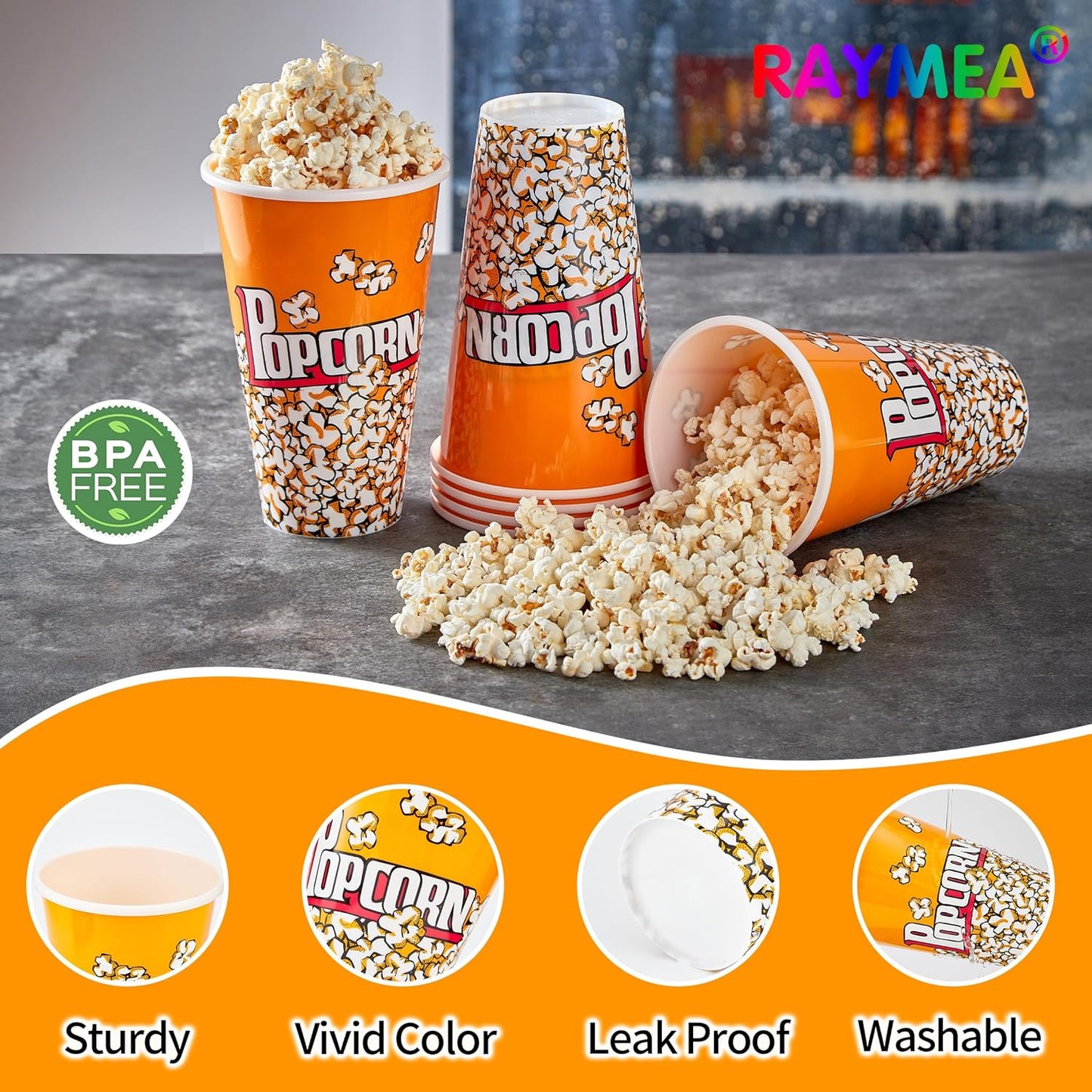 Retro Style Plastic Popcorn Containers - Reusable Small Buckets for Movie Night | 6 Pack