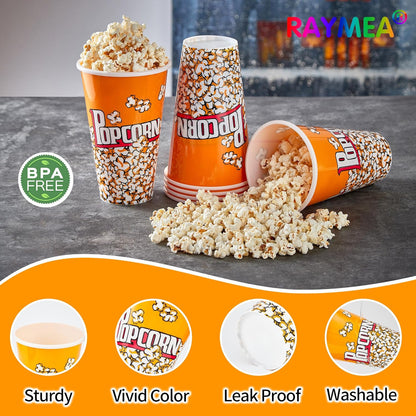Retro Style Plastic Popcorn Containers - Reusable Small Buckets for Movie Night | 6 Pack