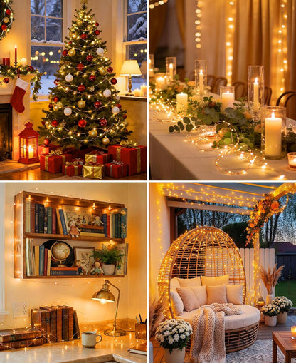 Plug-In Fairy Lights - 66 Ft 200 LED String Lights with Remote, 8 Modes & Timer | Warm White for Indoor Decor