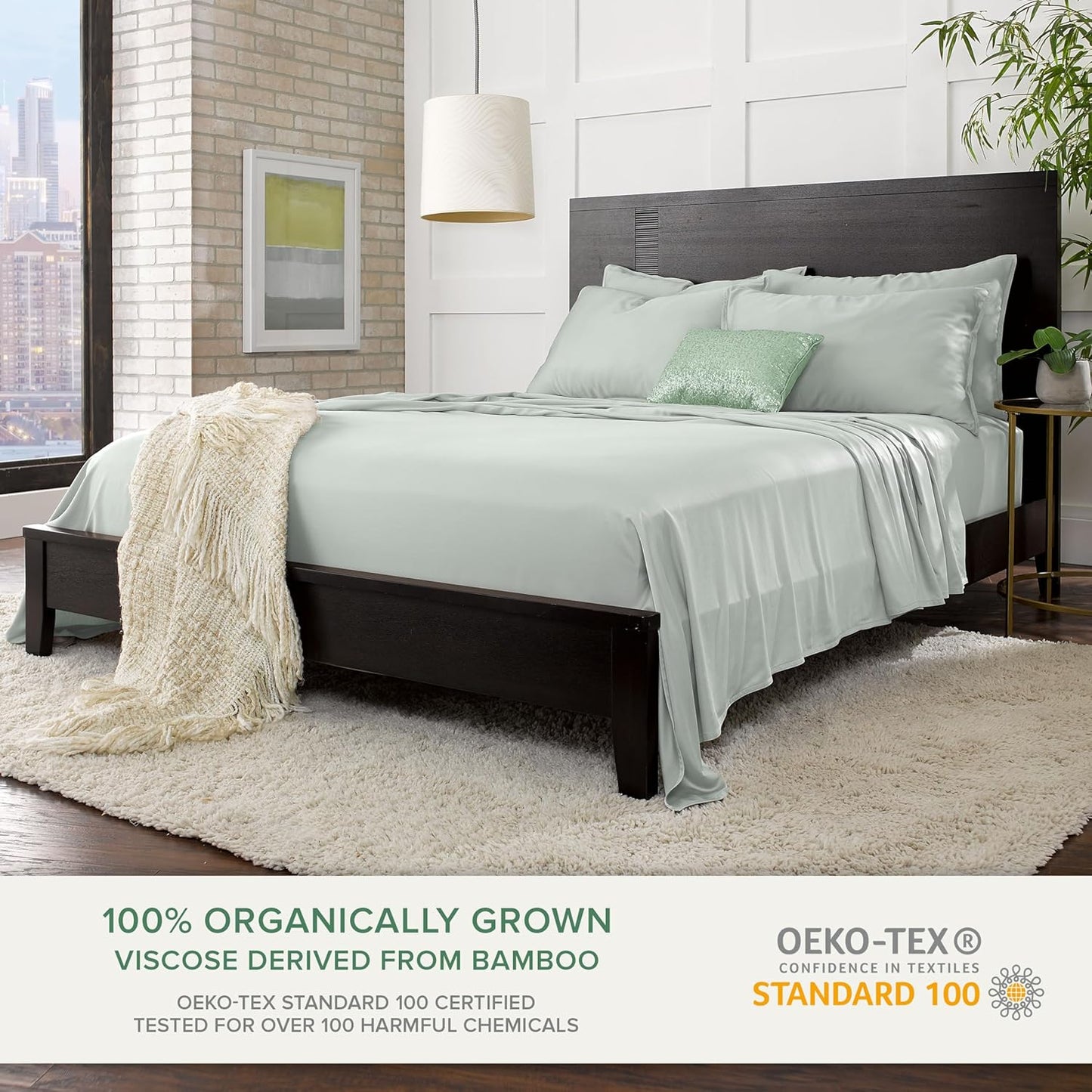 Pure Bamboo Queen Pillowcases - Luxuriously Soft & Cooling 100% Organic Viscose | Double Stitching, Sea Glass (2 Pack)