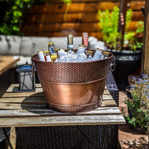 BREKX Copper Galvanized Old Tavern Copper-Finish Beverage Ice Bucket/Drink Tub for Parties, Wedding Gifts, 15 Quart Champagne Bucket - Farmhouse Decor Galvanized Bucket