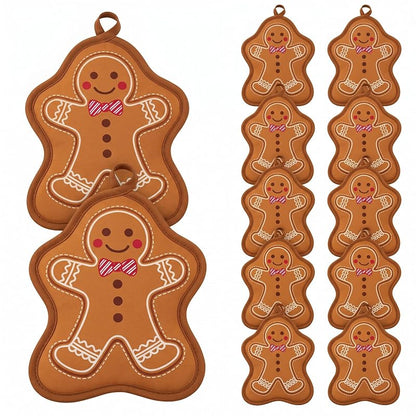 Willbond 12 Pcs Gingerbread Man Christmas Pot Holders, Red & Brown
