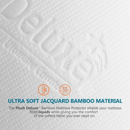 PlushDeluxe Premium Bamboo Mattress Protector – Twin Size, Waterproof, & Ultra Soft Breathable Noiseless Washable Bed Mattress Cover for Comfort & Protection - White