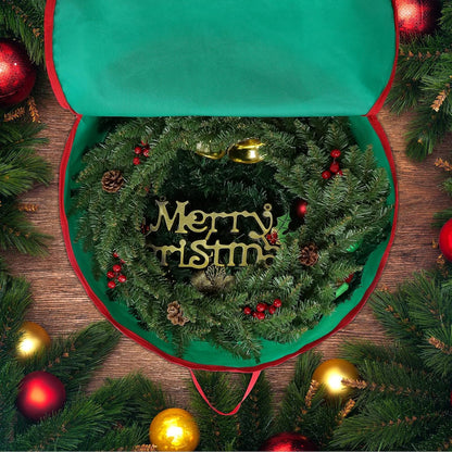 Regine Switzerland 24-Inch Christmas Wreath Storage Bag - Durable Double Zipper & Card Slot - Green