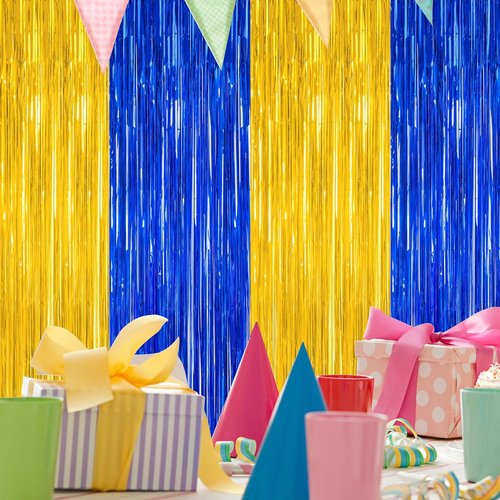 Class of 2026 Graduation Backdrop by [Brand Name] - 2 Pack Blue & Gold Tinsel Curtains | 3.28 FT x 7.05 FT