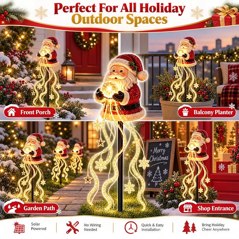 Santa Claus Snowman Magic Fountain LED Garden Light - Solar Snowflake Cascade