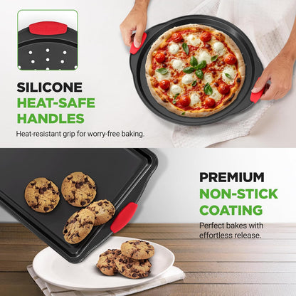 NutriChef 10-Piece Nonstick Baking Pans Set - Premium Carbon Steel Bakeware with Silicone Handles | Easy to Clean