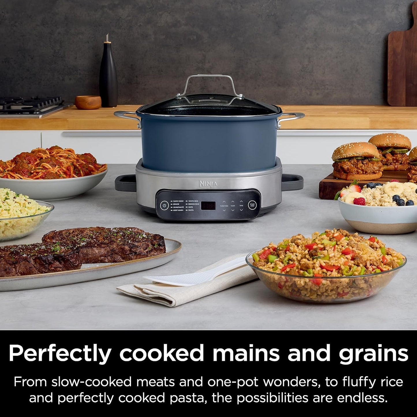 Ninja MC1101 Foodi Cooker Pro - 8-in-1 Versatility, Family-Sized 6.5 Quart, Adjustable Temp Control, Midnight Blue