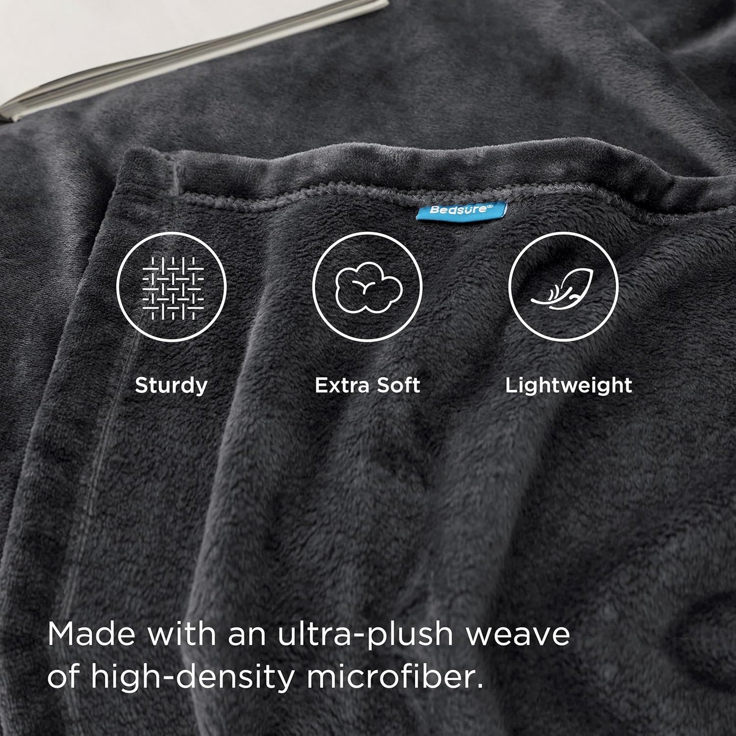 Bedsure GentleSoft Fleece Blanket - Soft, Lightweight, Plush Cozy Luxury in Dark Grey | Queen Size 90x90 Inches