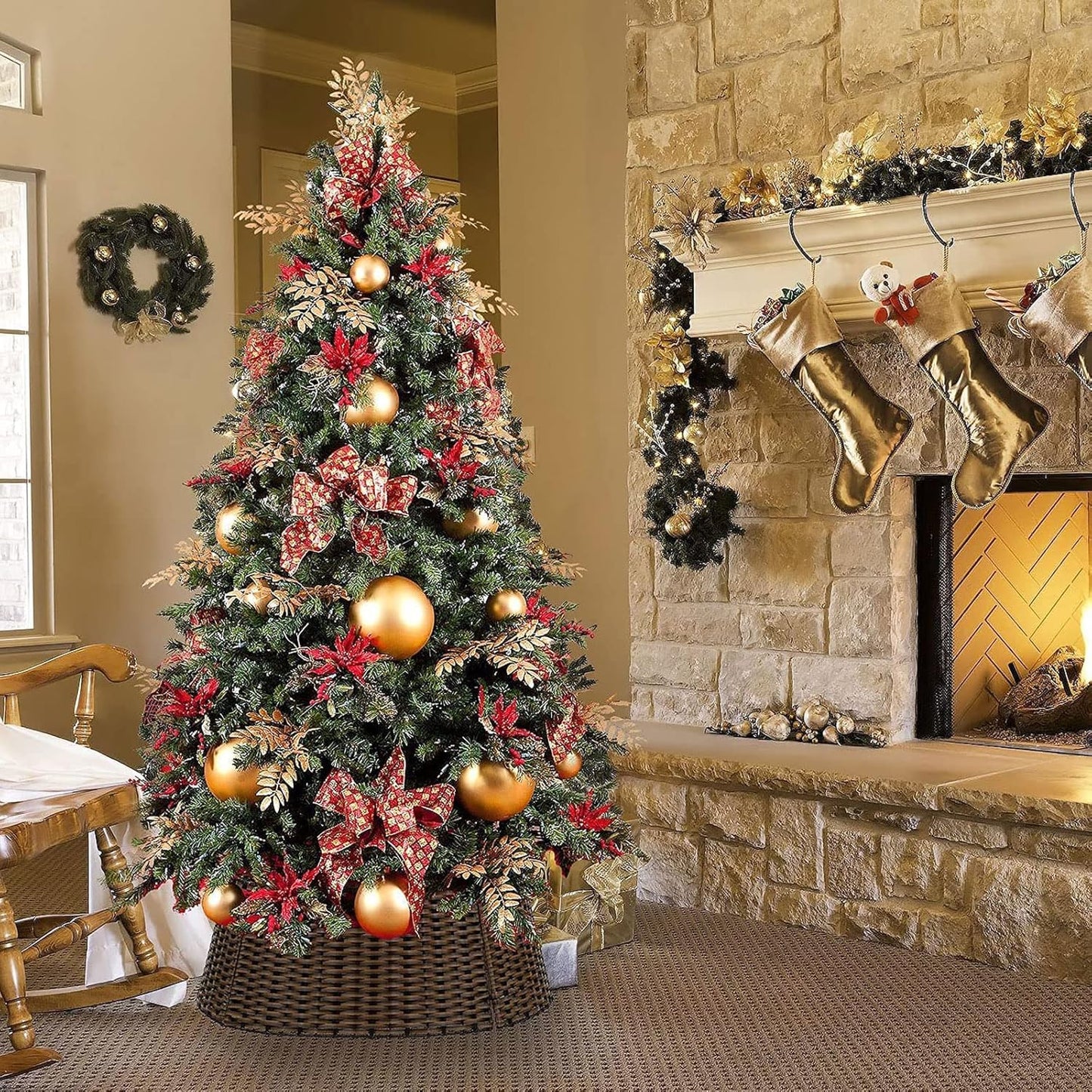 Regine Switzerland Christmas Tree Collar - 23” Handmade Rattan Wicker Base Cover for Holiday Decor