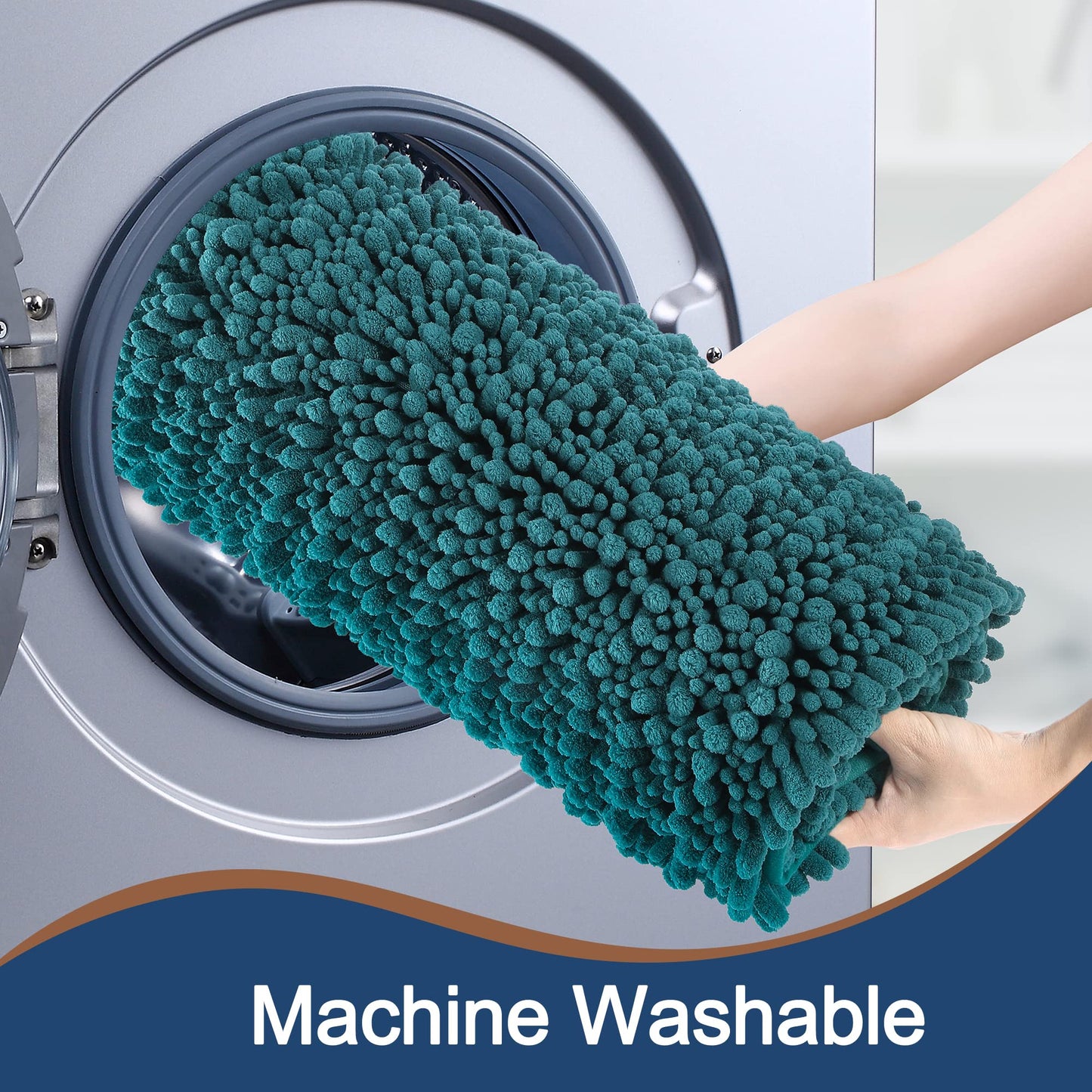 FLOLEOPA Luxury Chenille Teal Green Bathroom Rugs Bath Mats Sets, Extra Soft and Absorbent Bathroom Rugs Non Skid Machine Wash Dry Bath Mats（32"x20" Plus 17"x24"）