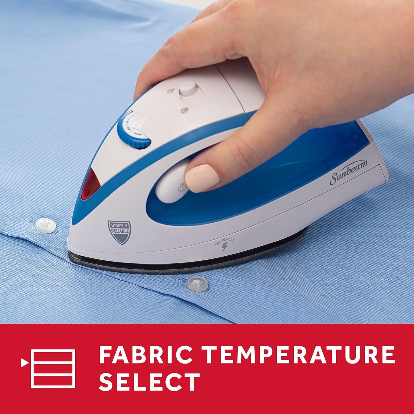 Sunbeam Hot-2-Trot Travel Steam Iron - 800 Watt Dual Voltage, Compact & Portable, Non-Stick Soleplate | White & Blue