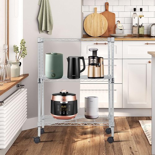 BestOffice 3-Tier Wire Storage Shelves with Wheels - Adjustable Heavy-Duty Metal Rack | Chrome Finish | 23x13x31 | Holds Up to 170 lbs | Easy No-Tool Assembly for Home & Garage
