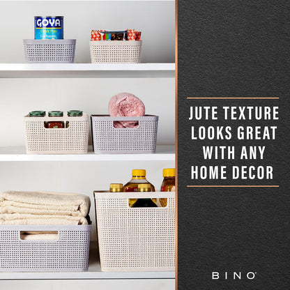 BINO Woven Plastic Basket - Stylish Home Organization | XS Natural Grey, 5-Pack | Jute Collection