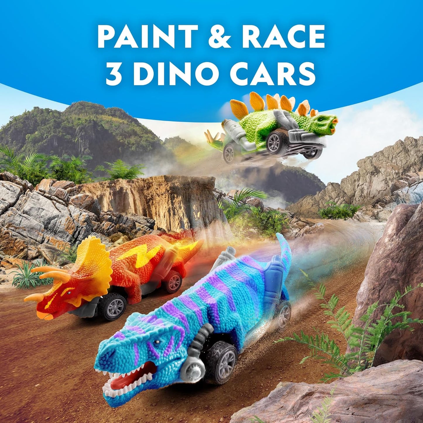 National Geographic Dinosaur Race Car Craft Kit - Paint 3 Dino Cars with 6 Colors | Fun Arts & Crafts for Kids