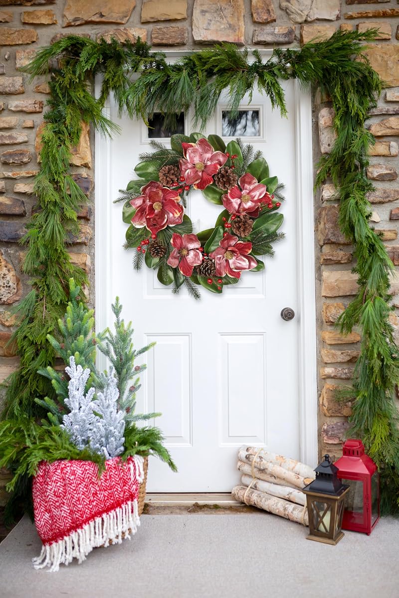24in Christmas Magnolia Wreath with Pine Cones & Berries - Front Door Decor (Variation: 24in Wreath)