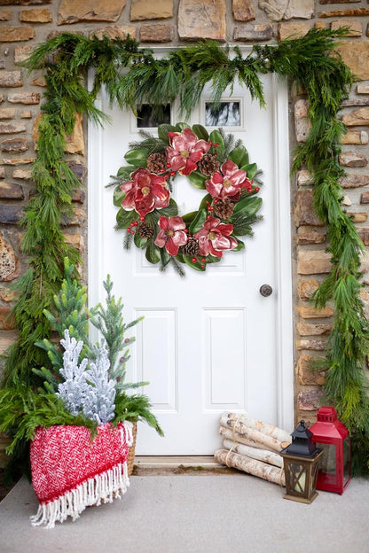 24in Christmas Magnolia Wreath with Pine Cones & Berries - Front Door Decor (Variation: 24in Wreath)