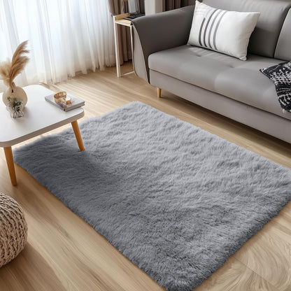 OLANLY Small Bedside Rug - Soft Fluffy Shaggy Carpet for Living Room & Bedroom | Light Grey 3x5 ft