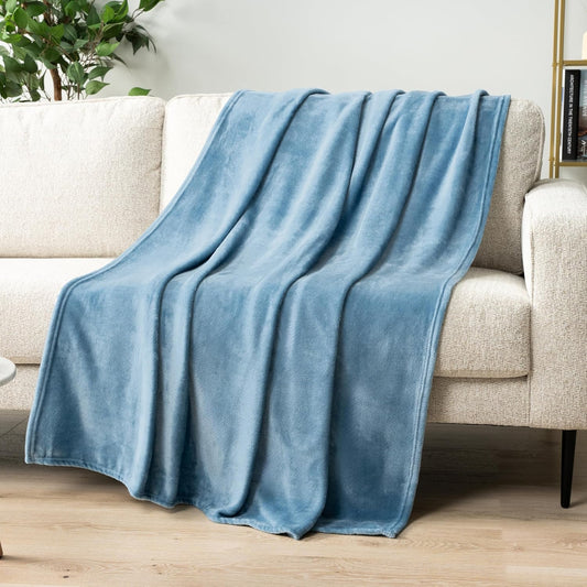 PAVILIA Dusty Blue Fleece Throw Blanket - Super Soft Flannel Couch Blanket | Cozy 50x60 Velvet Gift