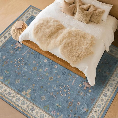 Hazo Haus Blue Area Rug - Dusty Blue 10x14 Washable Lightweight Low Pile for Living Room & Bedroom