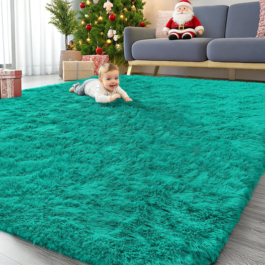 OLANLY Large Area Rug - Soft Fluffy Shaggy Carpet for Living Room & Bedroom | 9x12 Teal Green