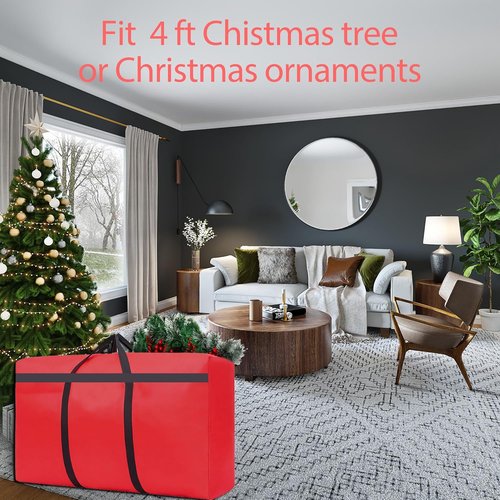 HikooLSS Christmas Tree Storage Bag - Heavy Duty 600D Oxford Fabric | Fits 4Ft/5Ft Trees, Red (39" X 12" X 24")