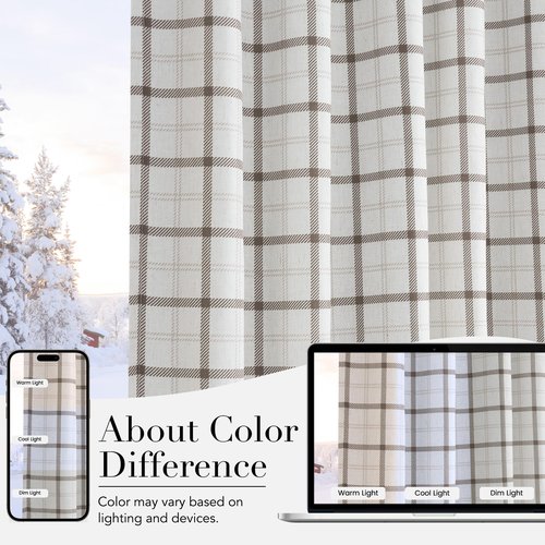 NICETOWN 100% Plaid Linen Blackout Curtains 84 Inch Long for Living Room Bedroom, Farmhouse Double Layer Windowpane Drapes Thermal Insulated Privacy Rod Pocket Back Tab, 2 Panels, 52" W, White