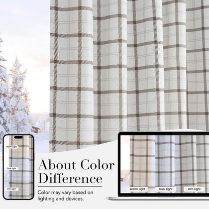 NICETOWN 100% Plaid Linen Blackout Curtains 84 Inch Long for Living Room Bedroom, Farmhouse Double Layer Windowpane Drapes Thermal Insulated Privacy Rod Pocket Back Tab, 2 Panels, 52" W, White