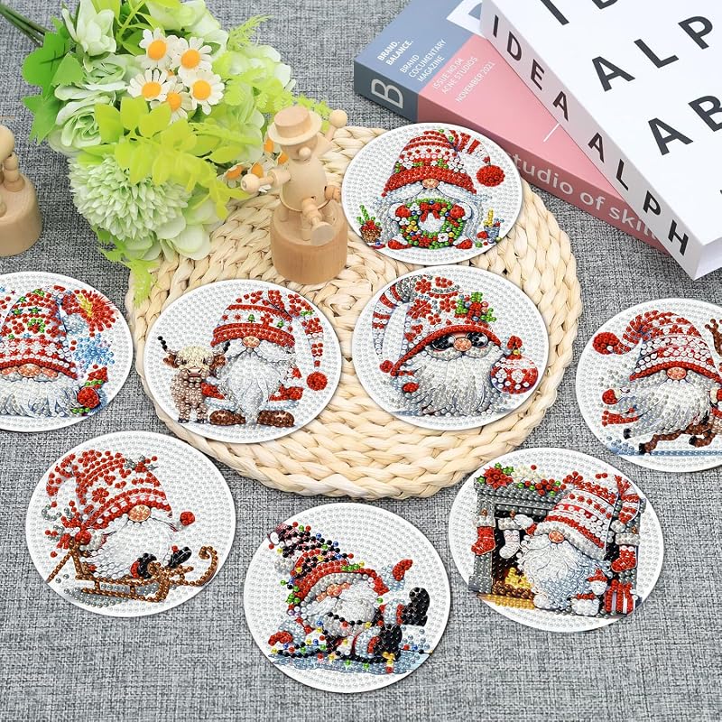 Christmas Gnome Diamond Art Coasters Kit - 8 Pcs by Ekuxom (Variation: Christmas Gnome)