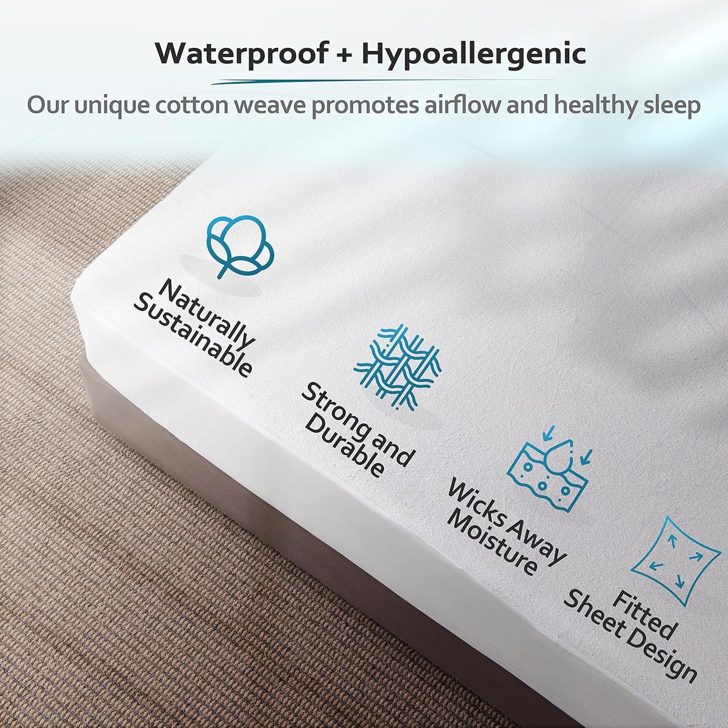 PlushDeluxe Twin Cotton Mattress Protector - Waterproof Fitted Sheet Design for Noiseless Sleep - Soft & Durable