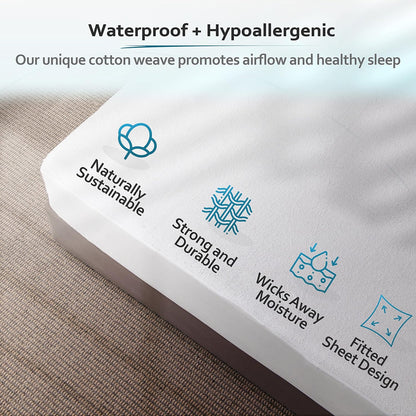PlushDeluxe Twin Cotton Mattress Protector - Waterproof Fitted Sheet Design for Noiseless Sleep - Soft & Durable