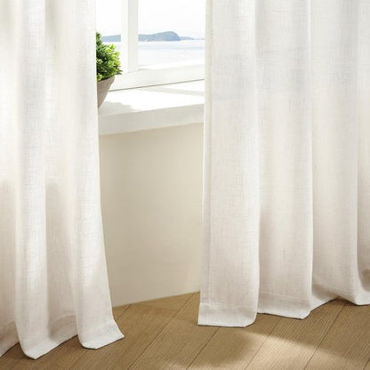 Natural Pinch Pleated Linen Curtains 84 Inch Length 2 Panels for Living Room Bedroom Textured Cream Ivory Birch Semi Sheer Boho Neutral Back Tab Pinch Pleat Hooks Rings Window Curtain 84 Inches Long