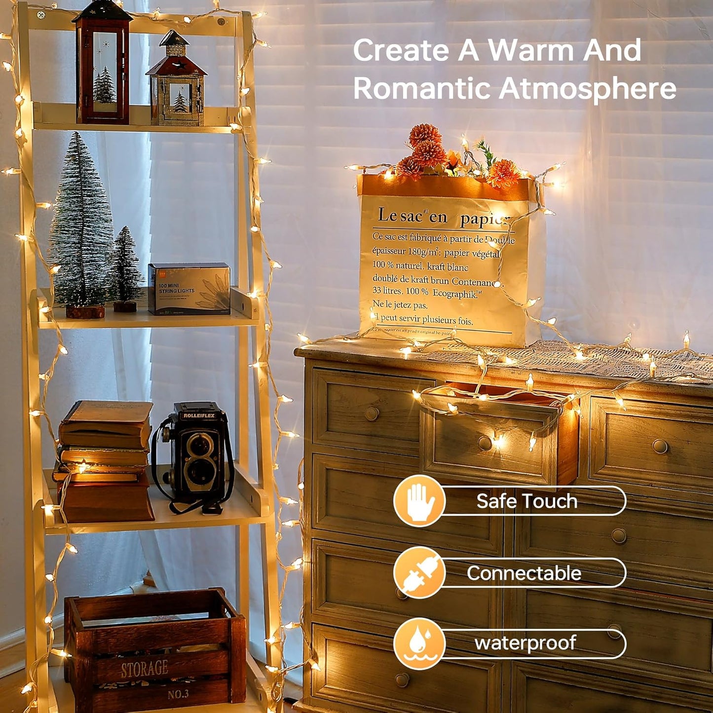 Regine Switzerland 100 Count Clear Christmas Lights - 23 Feet Connectable Indoor/Outdoor Mini String Lights | Warm White