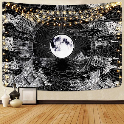 Sevenstars Psychedelic Mountain Tapestry - Moon & Star Clouds Design for Room Decor