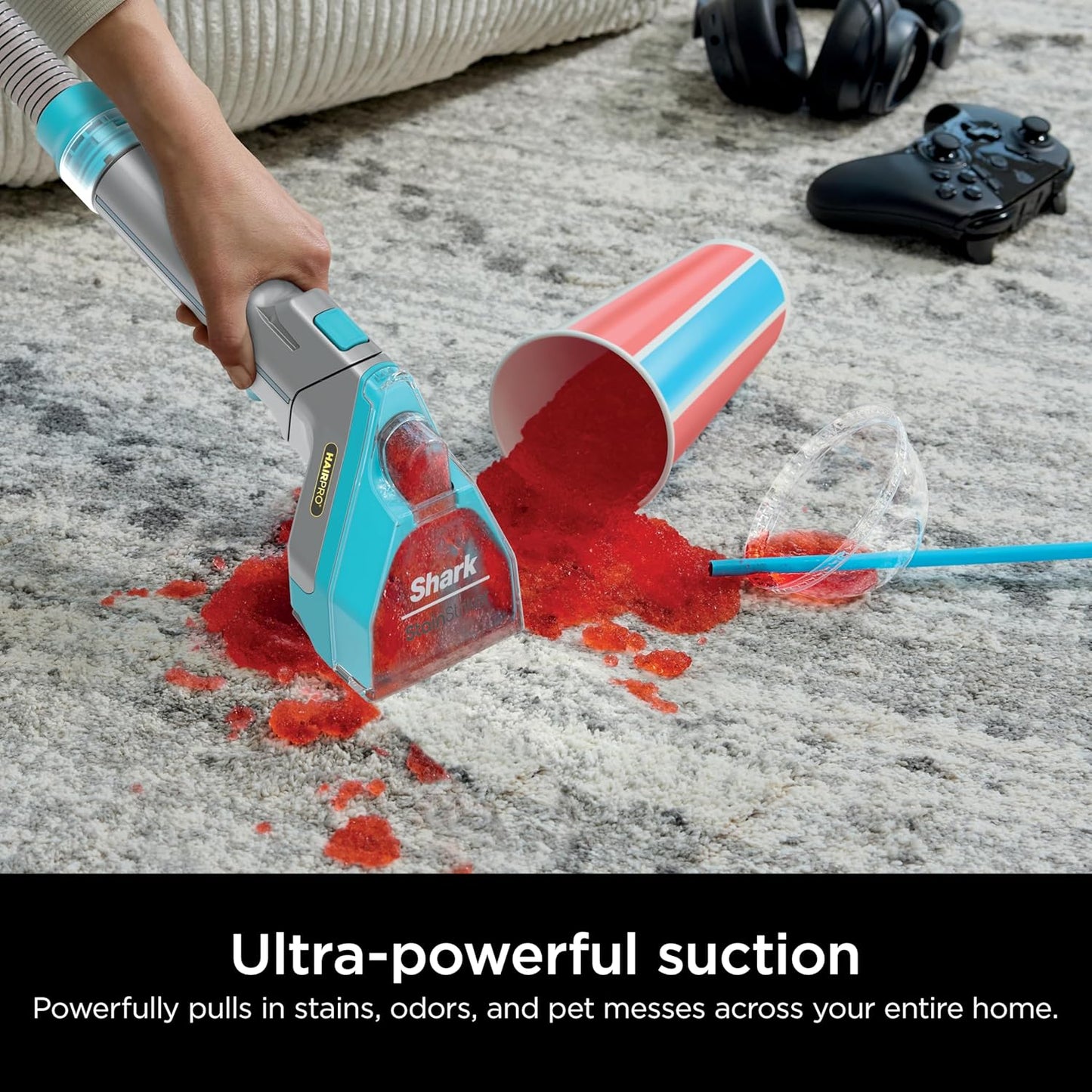 Shark StainStriker HairPro Portable Carpet Cleaner - Stain, Hair & Odor Remover with 3 Tools | Teal PX253BRN