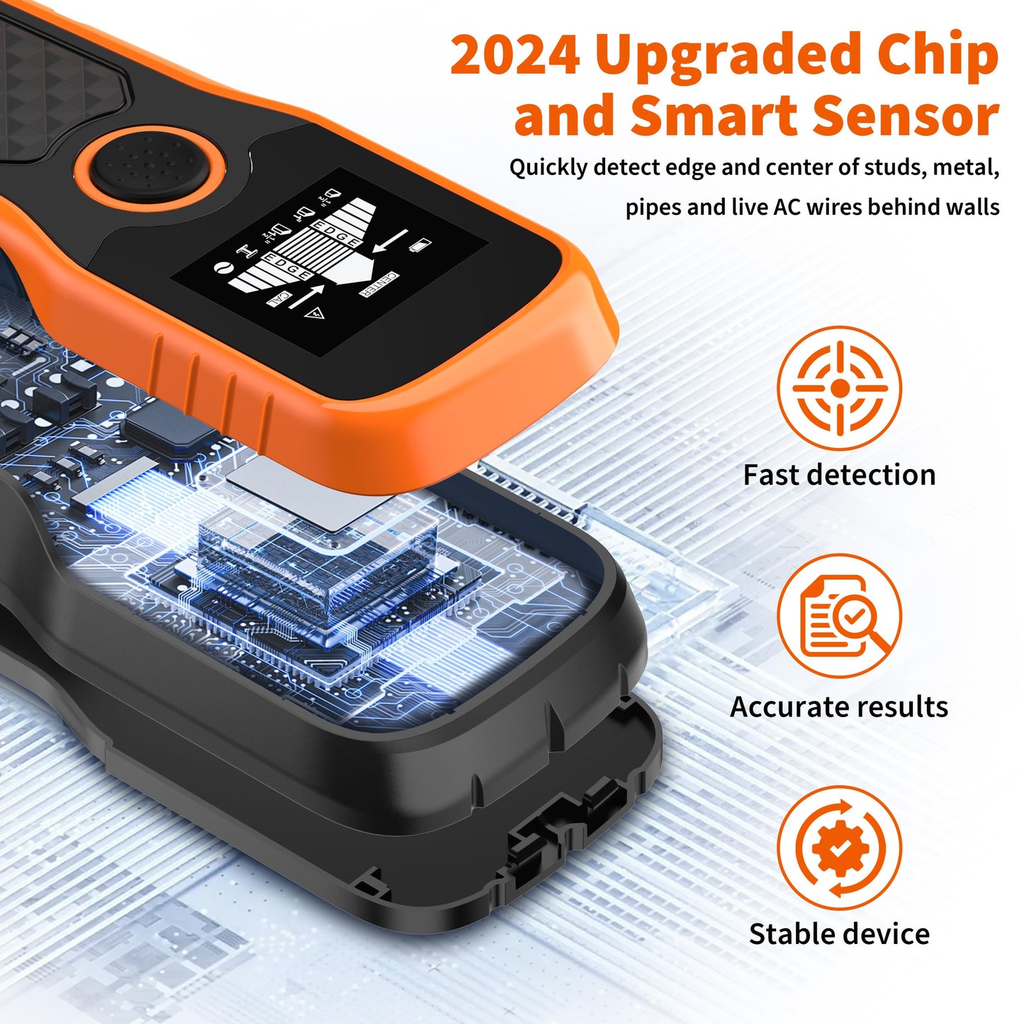 Stud Finder Wall Scanner 5-in-1 - Detector for Wood, Metal, Joists, Pipes, and AC Wires, Upgraded New version Intelligent Chip, High-Definition LCD Display Screen & Audible Alarm