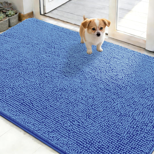 OLANLY Dog Door Mat - Absorbent Non-Slip Washable Doormat for Muddy Paws | 50x30 Cornflower Blue