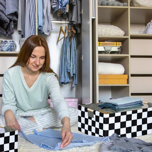 Checkered Storage Basket Room Decor Gifts Basket Foldable Nursey Box Kids Hamper Storage Cube for Women Closet Organizer Boys Car Toys Bins with Handles