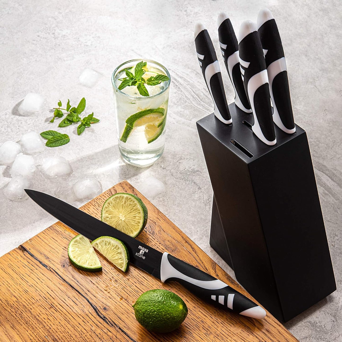 Moss & Stone 7-Piece Kitchen Knife Set - Black Titanium Plated Stainless Steel with High Carbon Blades