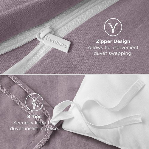 Bedsure Duvet Cover Set - Dusty Purple Full Size, Extra Soft Cotton-Like Polyester, 3 Pieces with Zipper Closure