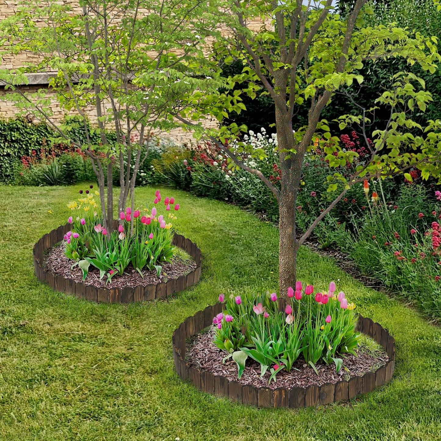 Sturdy Wood Garden Edging by [Brand Name] - 9.6ft Landscape Border, Anti-Corrosive & Low-Profile Design for Flower Beds & Paths