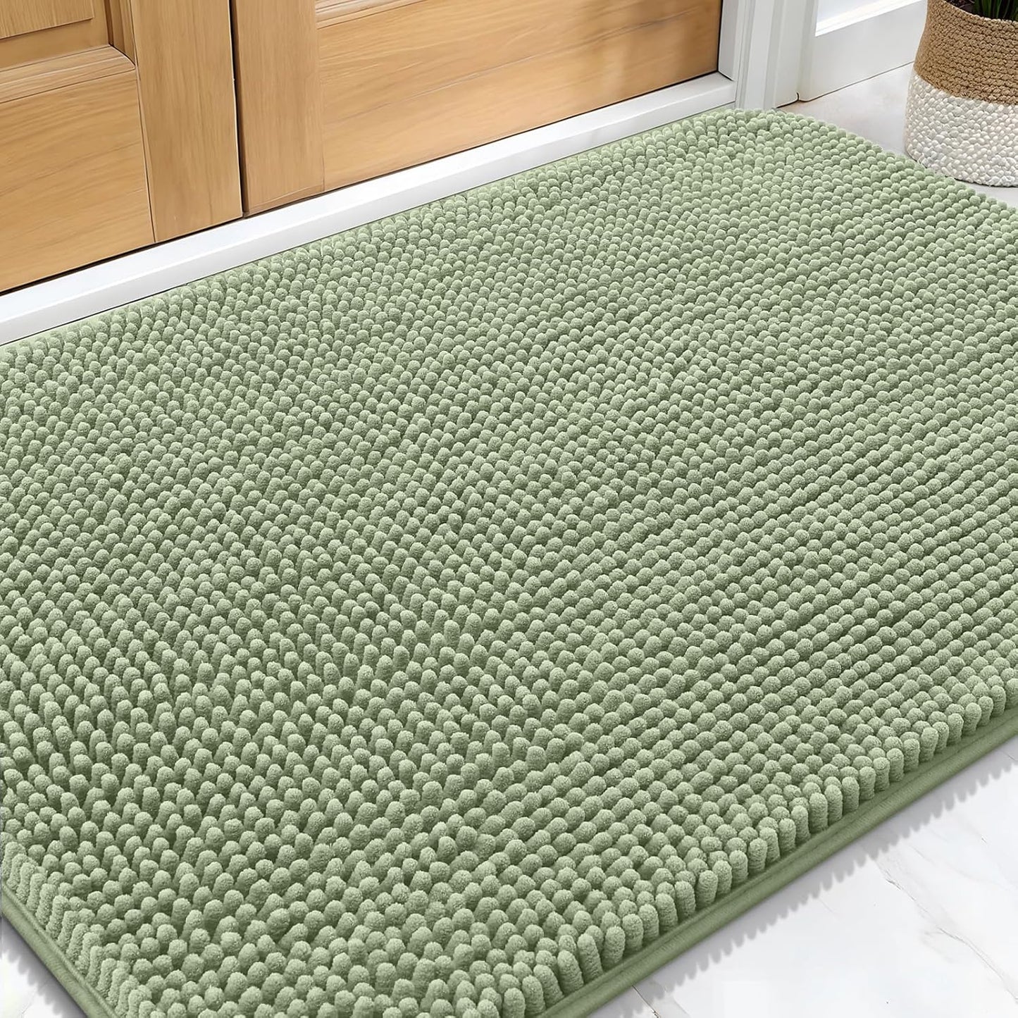 OLANLY Dog Door Mat - Absorbent Non-Slip Mud Mat for Indoor Use | Quick Dry Chenille, 32x20, Sage Green