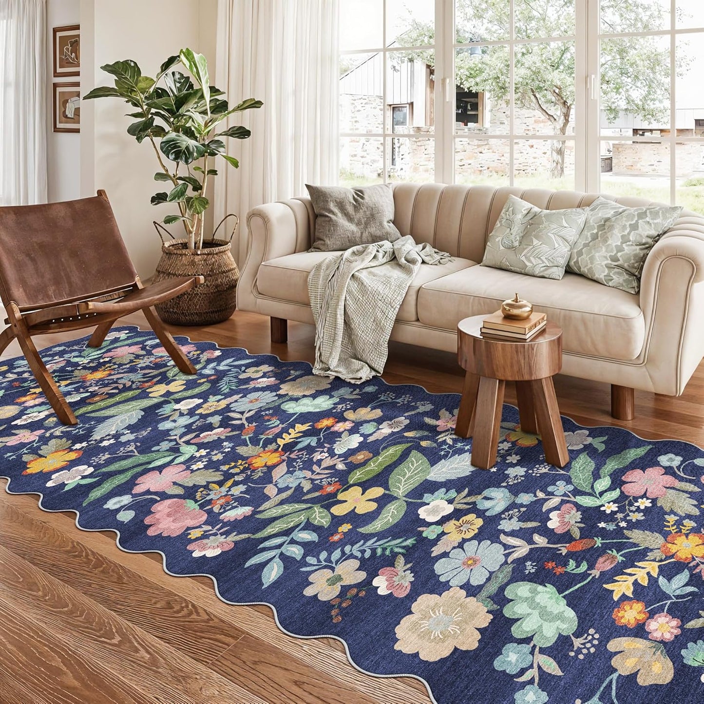 Skiennix 3x10 Long Hallway Runner Rug - Washable Floral Low-Pile Carpet for Entryway & Kitchen | Non-Slip Soft Mat in Purple